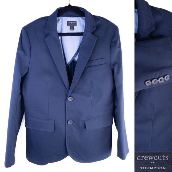 Crewcuts Thompson Navy Blazer Kids 12 Blue Cotton Suit Jacket Sport Coat Stretch
